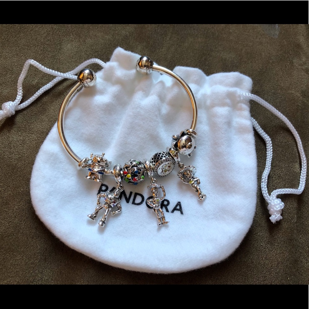 NWOT Pandora Bracelet & 7 Charms Toy Story Themed + 2 Stoppers - Picture 3 of 15
